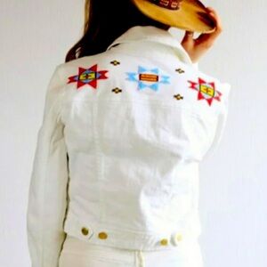 Ralph Lauren St. Tropez Aztec Beaded White Denim Jacket NWT